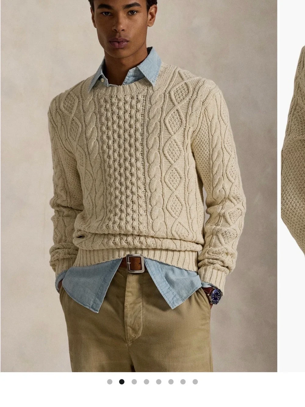 Ralph Lauren Men's Cream Cable-Stitch Crewneck Sweater